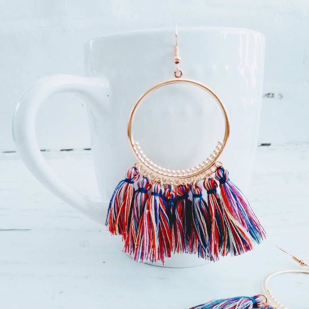 🌈 tassel hoop earrings